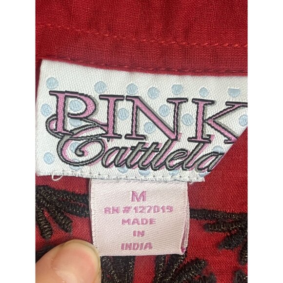 Retro Western Pearl Snap L Red Floral Embroidery Cowgirl Country Farm Metallic - Picture 2 of 12